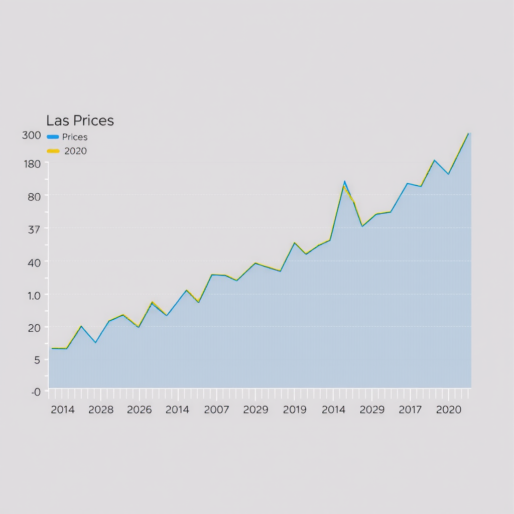 Detailliertes Liniendiagramm zeigt die Entwicklung von Strom- und Gaspreisen in Deutschland von 2020 bis 2025, mit markierten Höchstständen während der Energiekrise und aktueller Stabilisierung