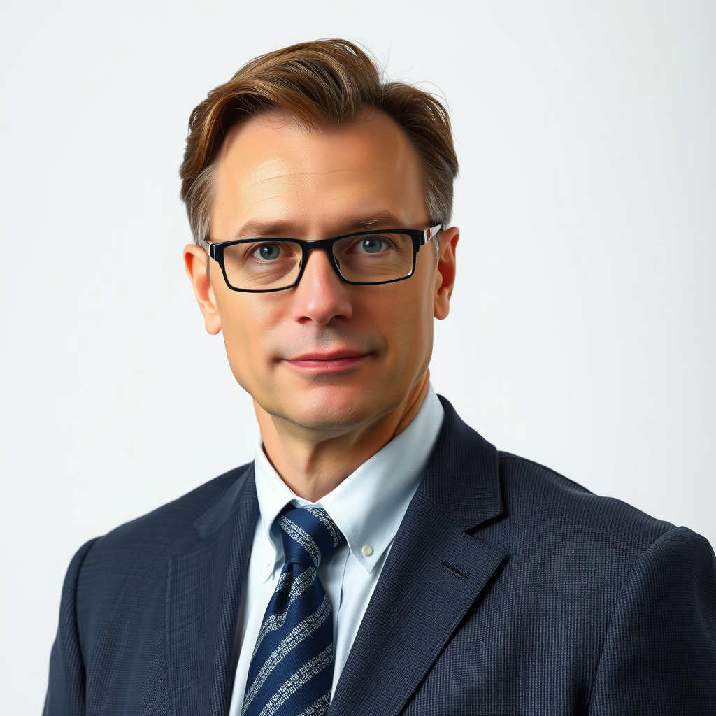 Porträt von Stefan Krüger, Chefanalyst, professionelles Businessfoto eines erfahrenen Finanzexperten mittleren Alters