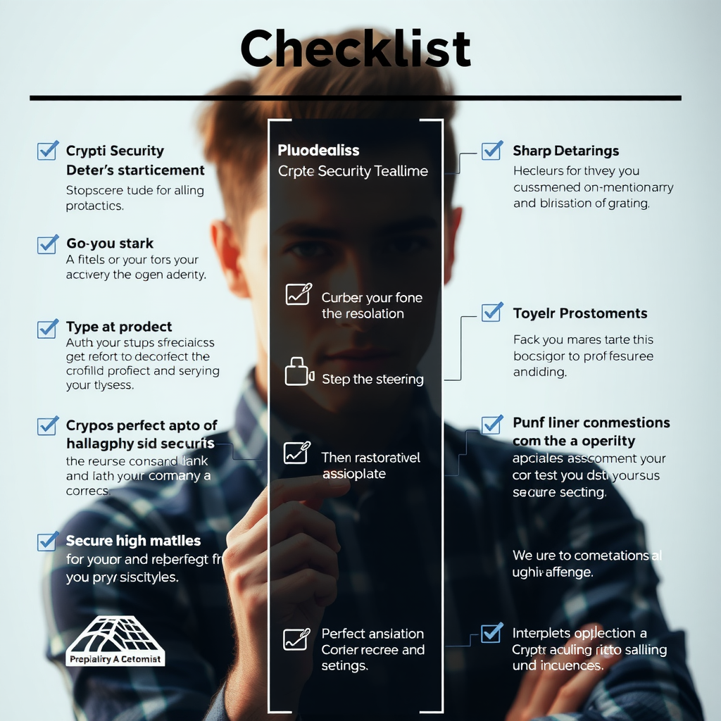 Nutzer-Checkliste mit Krypto-Sicherheitselementen, die praktische Schritte für sichere Krypto-Nutzung unter MiCA zeigt