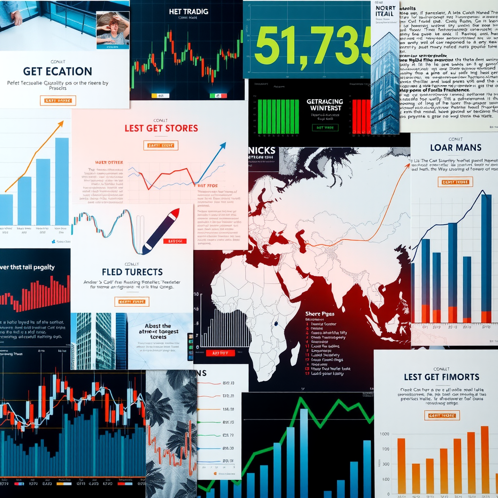 Collage verschiedener Finanzthemen: Börsencharts, Gesetzestexte, Weltkarte mit Handelswegen, moderne Infografiken, vielfältige Darstellung